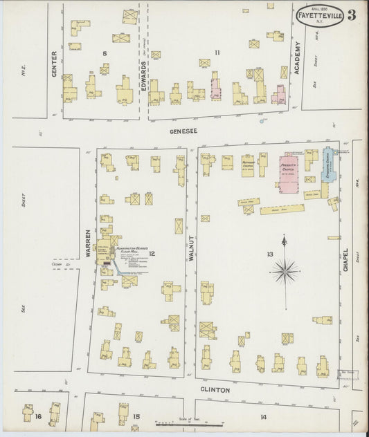 Sanborn Fire Insurance Map from Fayetteville, Onondaga County, New York (1890), Sheet #0003 - Historic Sanborn Fire Insurance Map Print, vintage old map wall art, antique decor, genealogy gift, New York New York map