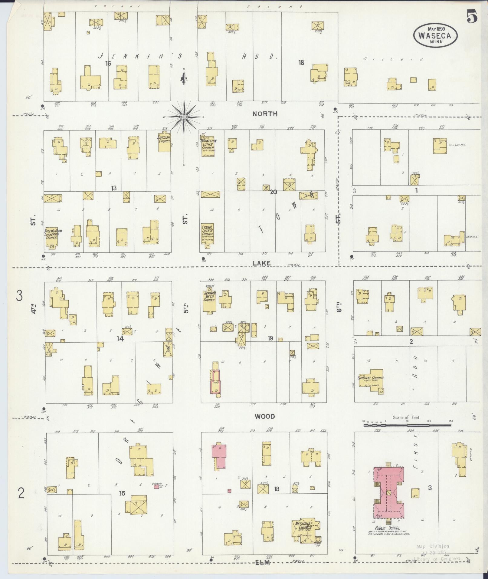 Sanborn Fire Insurance Map from Waseca, Waseca County, Minnesota (1899), Sheet #0005 - Complete Map Set gallery image, historic Sanborn map, vintage wall art, Minnesota Minnesota