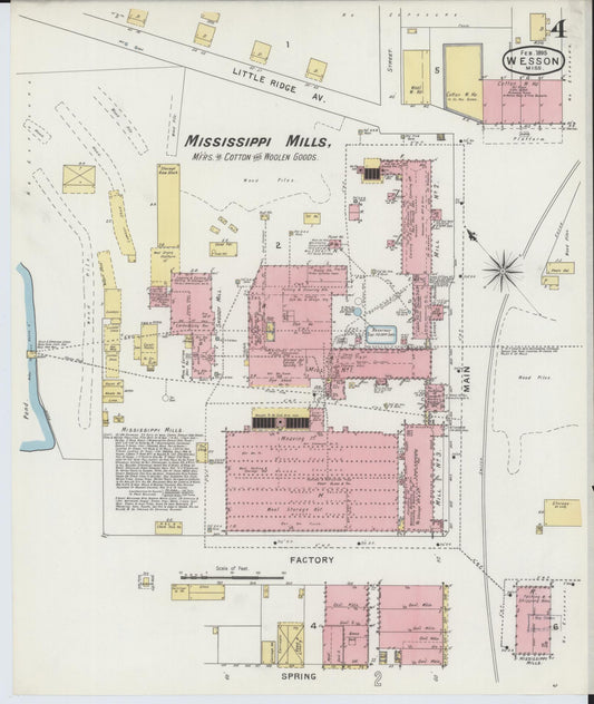 Sanborn Fire Insurance Map from Wesson, Copiah County, Mississippi (1895), Sheet #0004 - Historic Sanborn Fire Insurance Map Print, vintage old map wall art, antique decor, genealogy gift, Mississippi Mississippi map