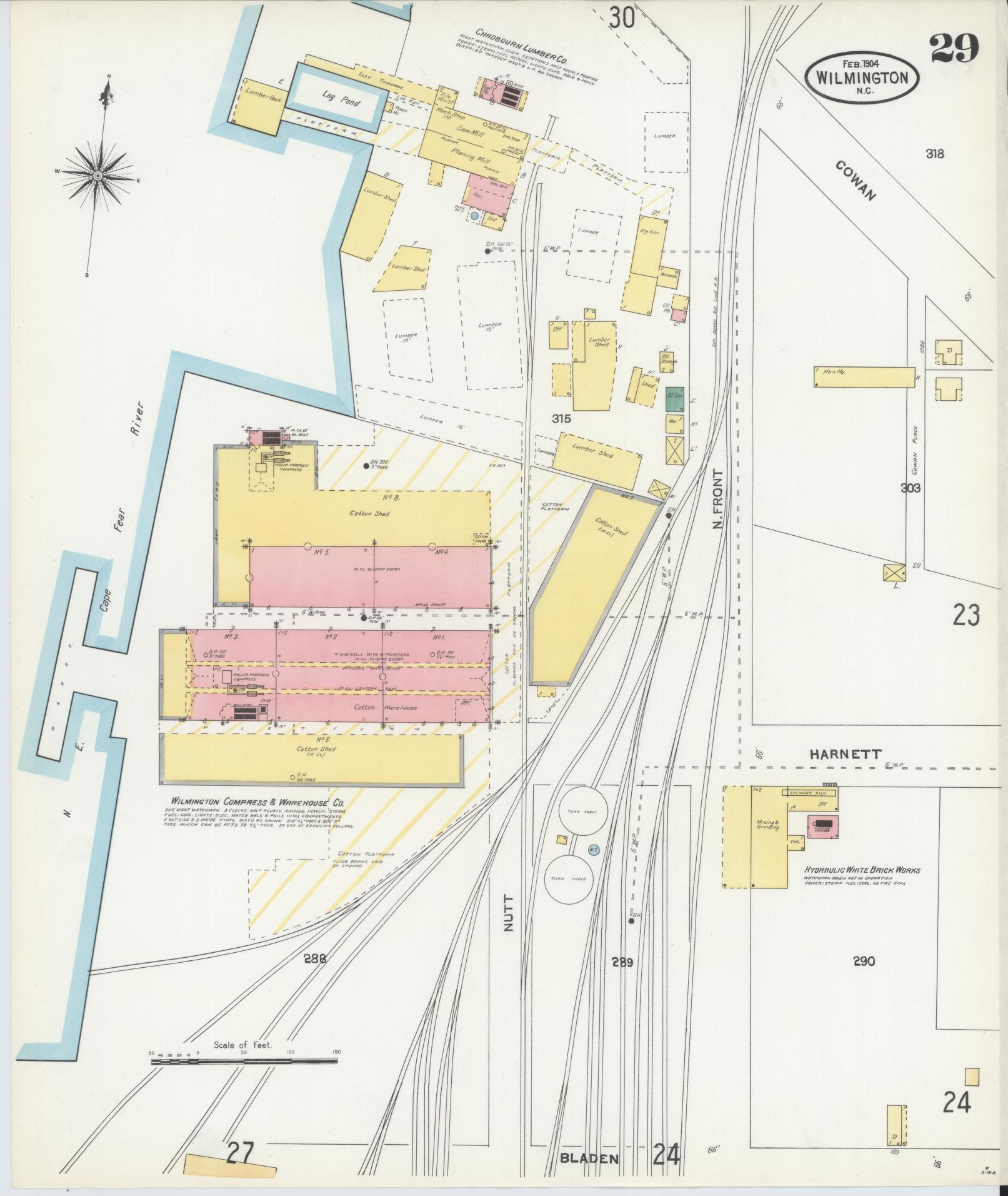 Sanborn Fire Insurance Map from Wilmington, New Hanover County, North Carolina (1904), Sheet #0029 - Complete Map Set gallery image, historic Sanborn map, vintage wall art, North Carolina North Carolina