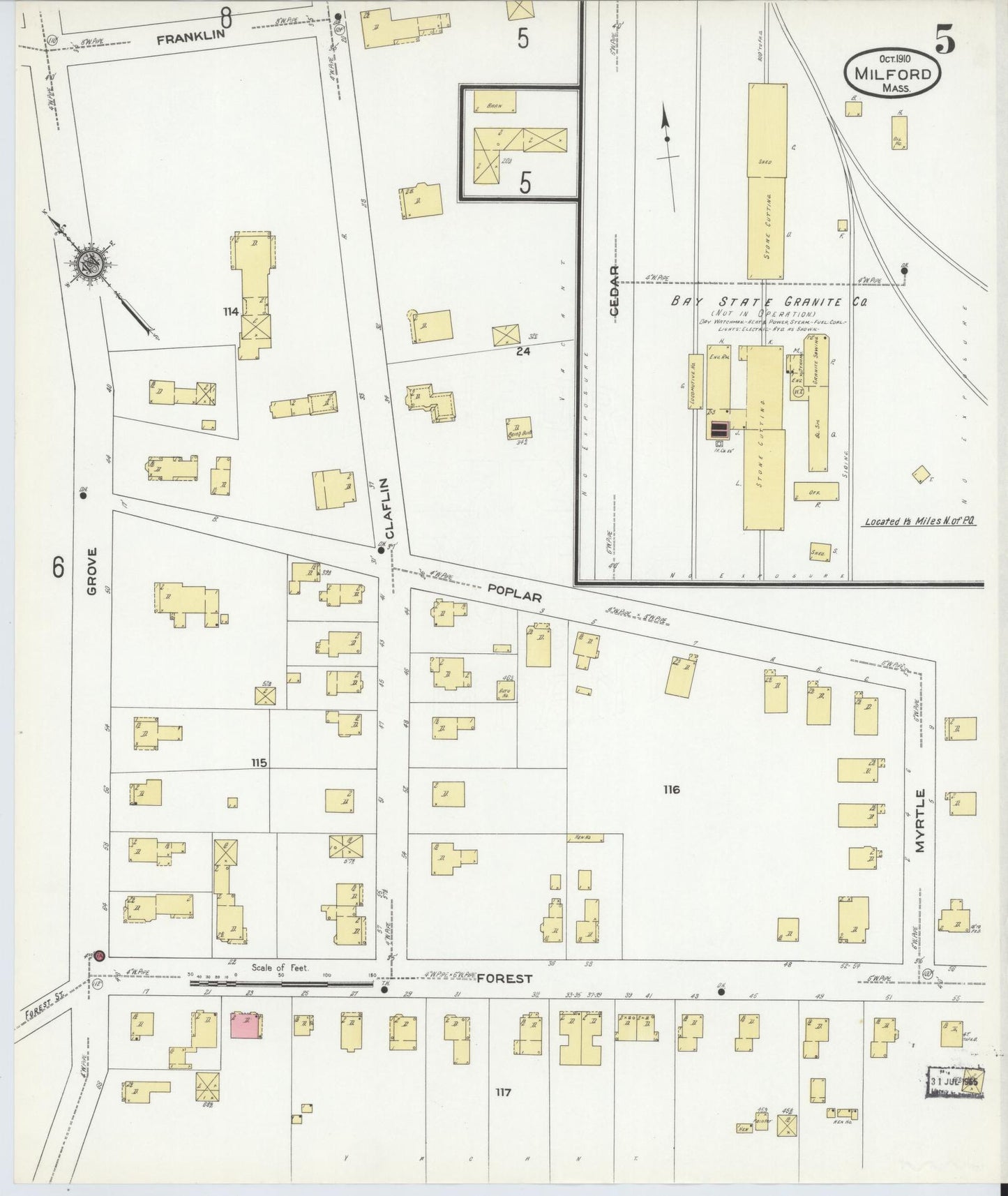 Sanborn Fire Insurance Map from Milford, Worcester County, Massachusetts (1910), Sheet #0005 - Complete Map Set gallery image, historic Sanborn map, vintage wall art, Massachusetts Massachusetts