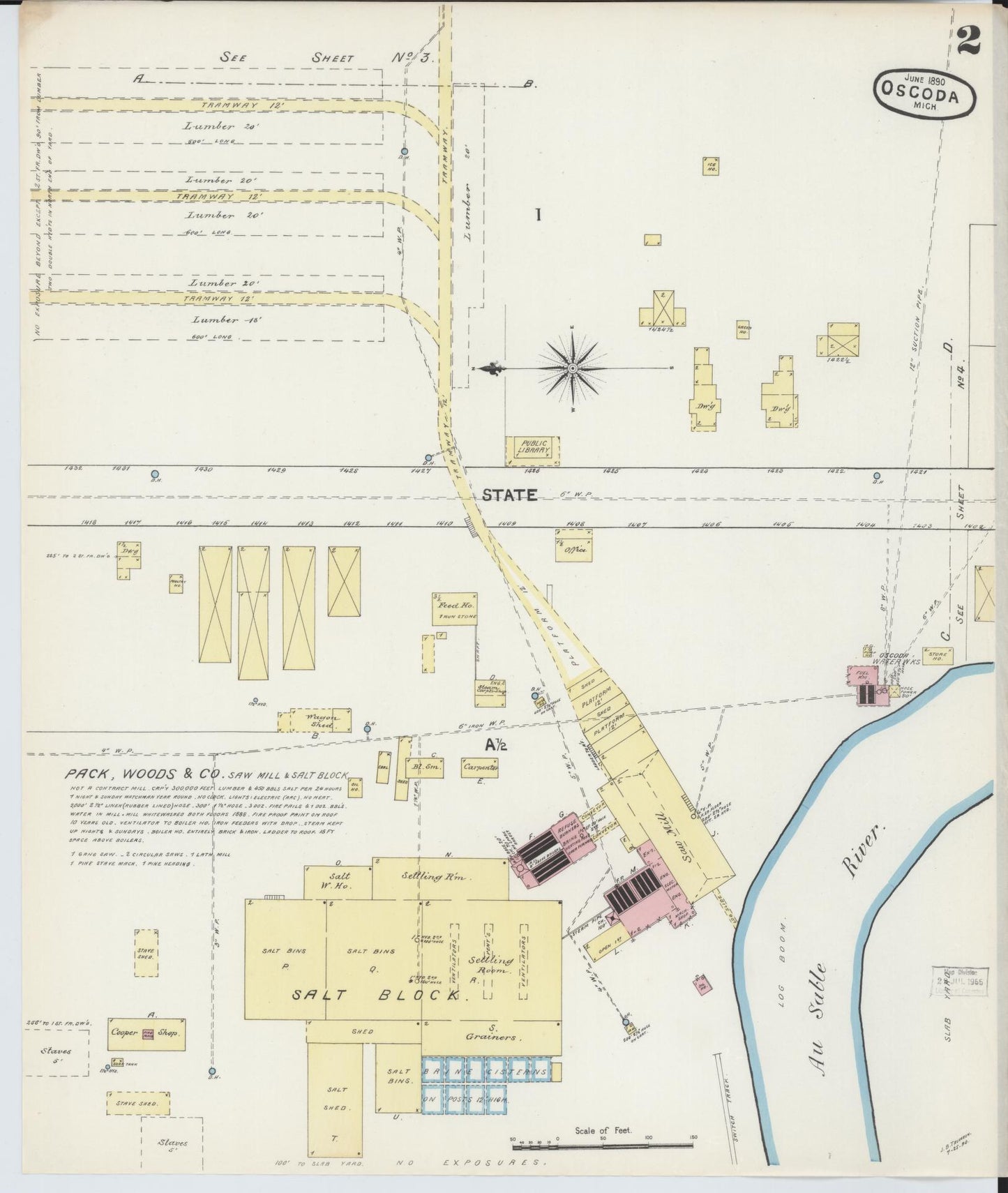 Sanborn Fire Insurance Map from Oscoda, Iosco County, Michigan (1890), Sheet #0002 - Historic Sanborn Fire Insurance Map Print, vintage old map wall art, antique decor, genealogy gift, Michigan Michigan map