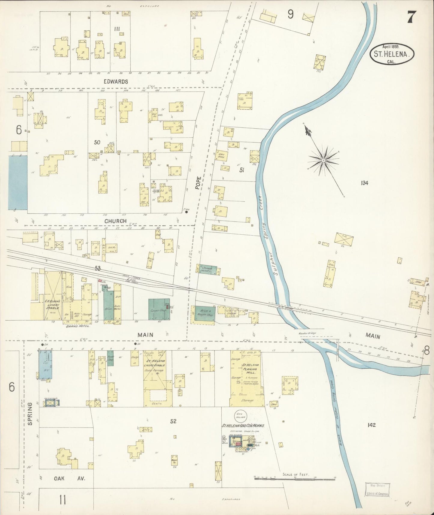 Sanborn Fire Insurance Map from Saint Helena, Napa County, California (1899), Sheet #0007 - Complete Map Set gallery image, historic Sanborn map, vintage wall art, California California