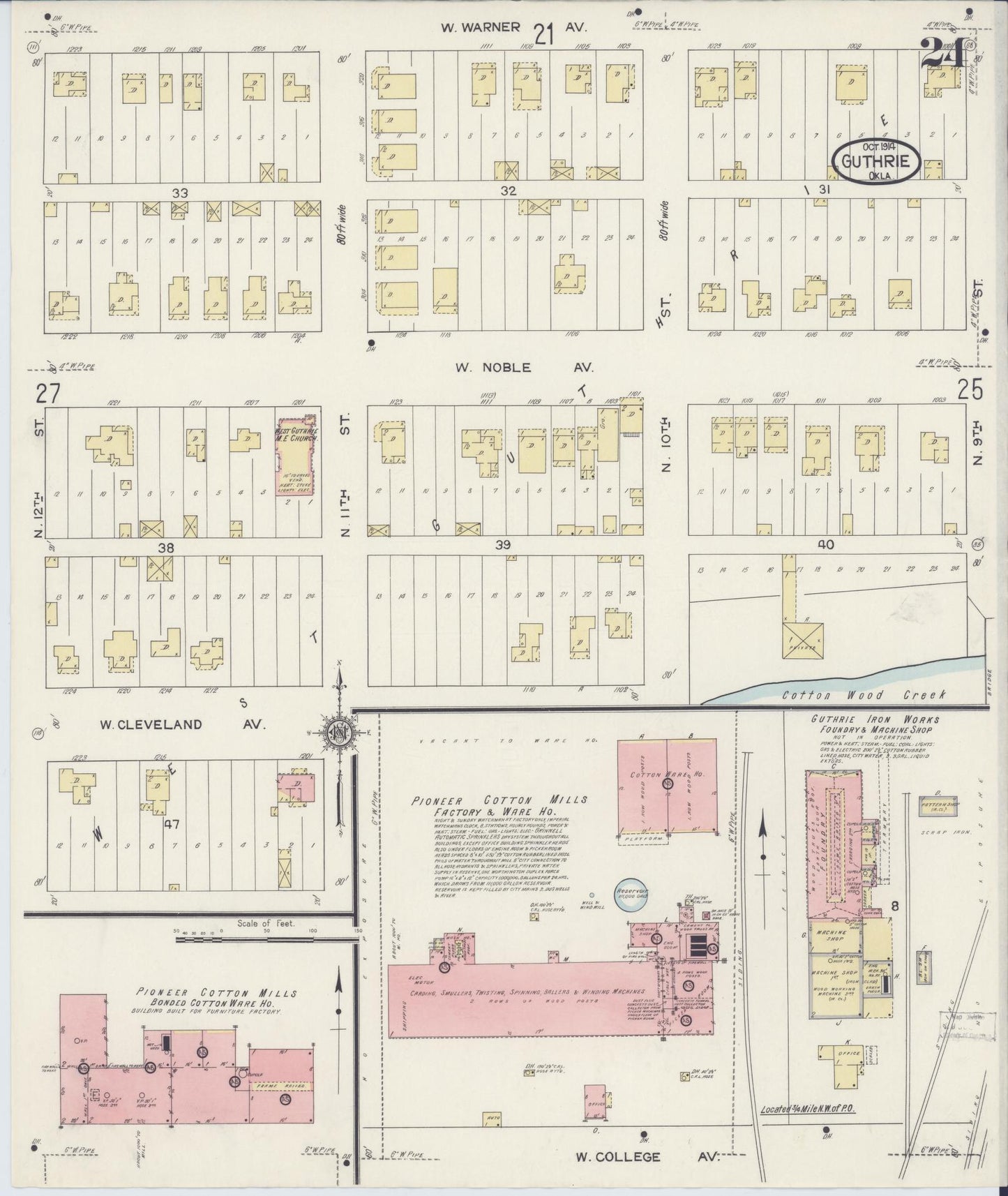 Sanborn Fire Insurance Map from Guthrie, Logan County, Oklahoma (1914), Sheet #0024 - Historic Sanborn Fire Insurance Map Print, vintage old map wall art, antique decor, genealogy gift, Oklahoma Oklahoma map