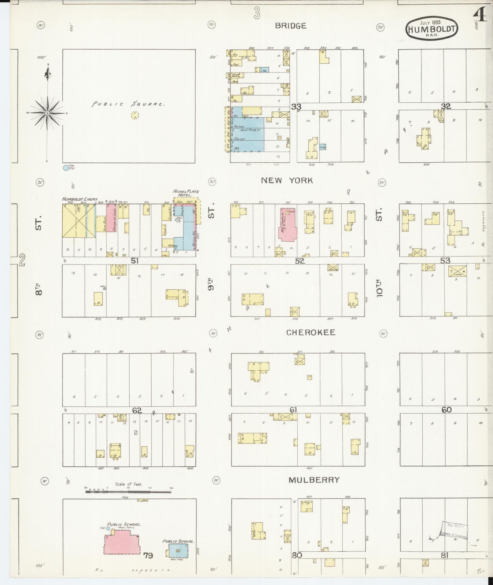 Sanborn Fire Insurance Map from Humboldt, Allen County, Kansas (1893), Sheet #0004 - Complete Map Set gallery image, historic Sanborn map, vintage wall art, Kansas Kansas