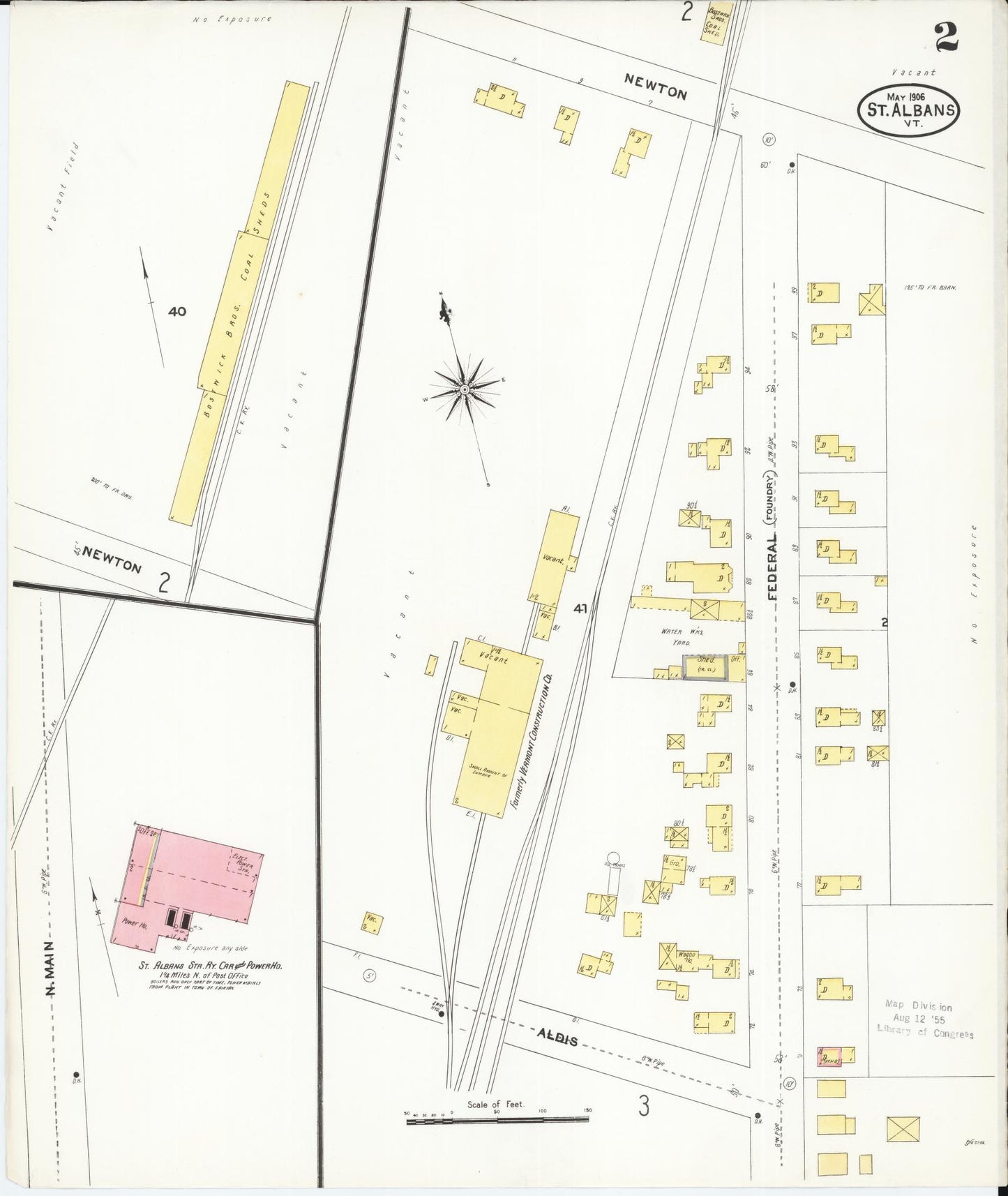 Sanborn Fire Insurance Map from Saint Albans, Franklin County, Vermont (1906), Sheet #0002 - Complete Map Set gallery image, historic Sanborn map, vintage wall art, Vermont Vermont