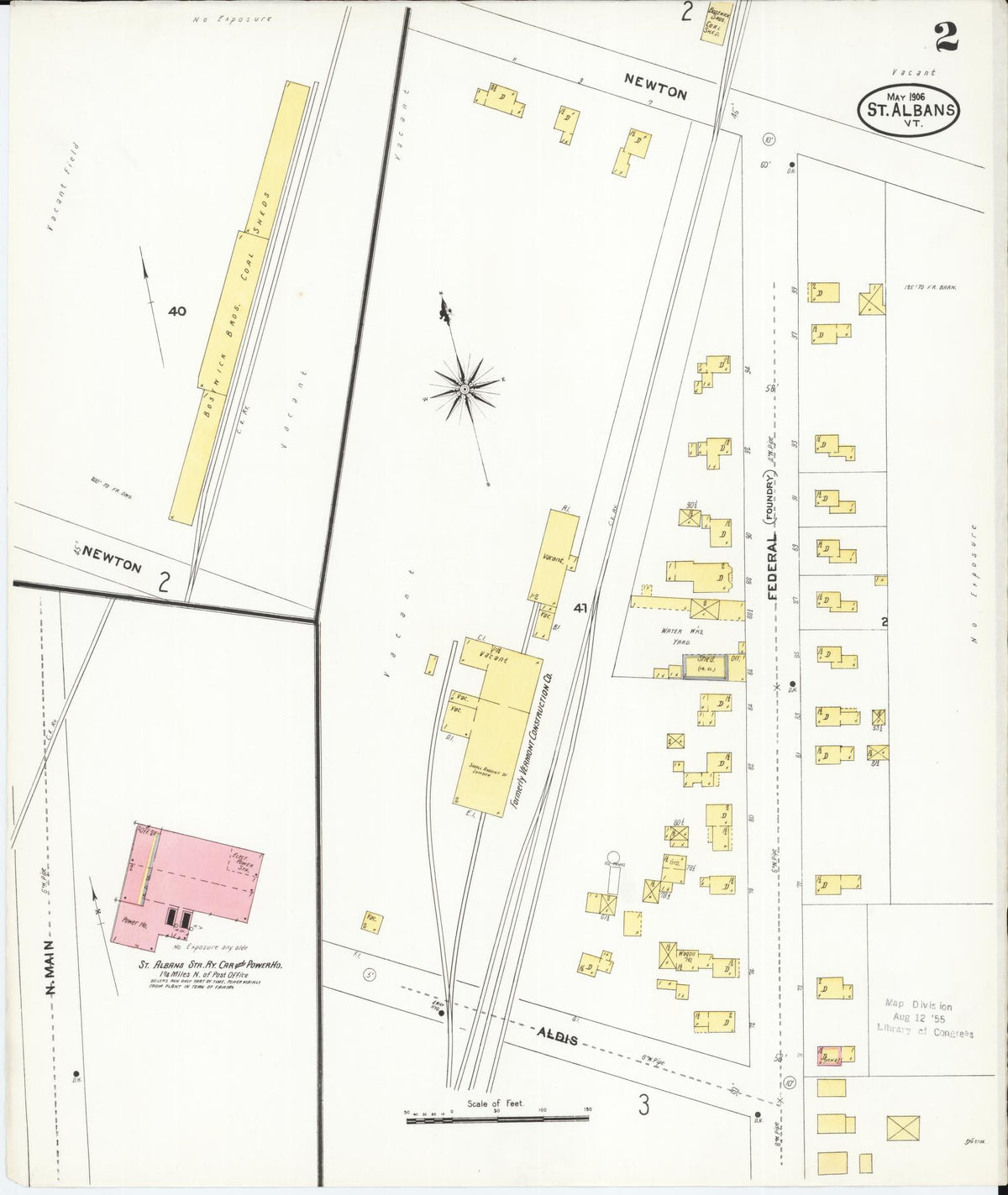 Sanborn Fire Insurance Map from Saint Albans, Franklin County, Vermont (1906), Sheet #0002 - Complete Map Set gallery image, historic Sanborn map, vintage wall art, Vermont Vermont