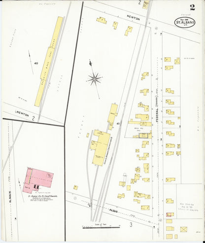 Sanborn Fire Insurance Map from Saint Albans, Franklin County, Vermont (1906), Sheet #0002 - Complete Map Set gallery image, historic Sanborn map, vintage wall art, Vermont Vermont