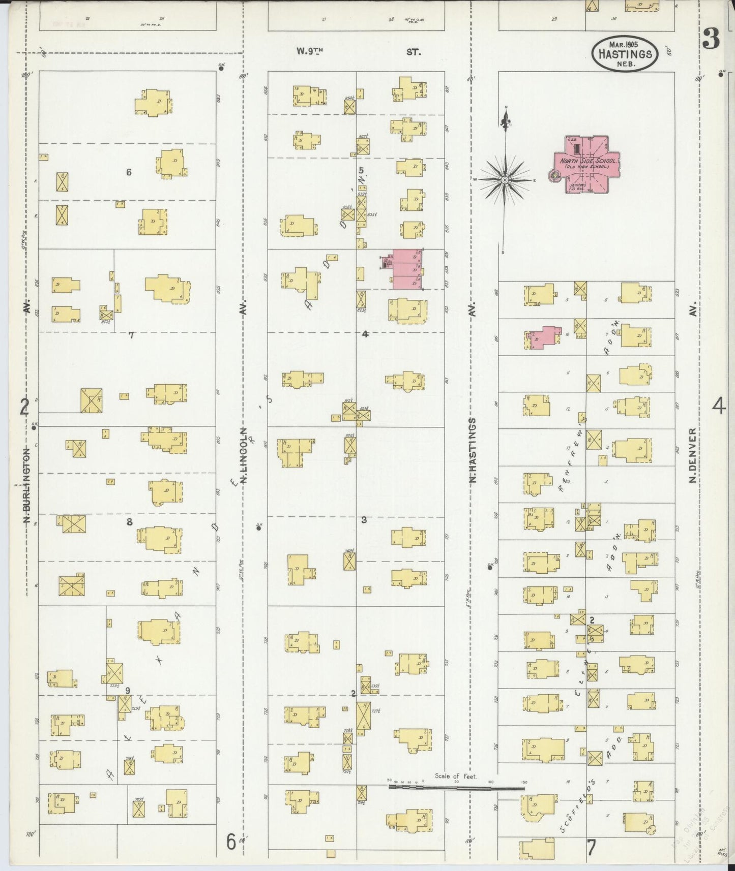 Sanborn Fire Insurance Map from Hastings, Adams County, Nebraska (1905), Sheet #0003 - Historic Sanborn Fire Insurance Map Print, vintage old map wall art, antique decor, genealogy gift, Nebraska Nebraska map