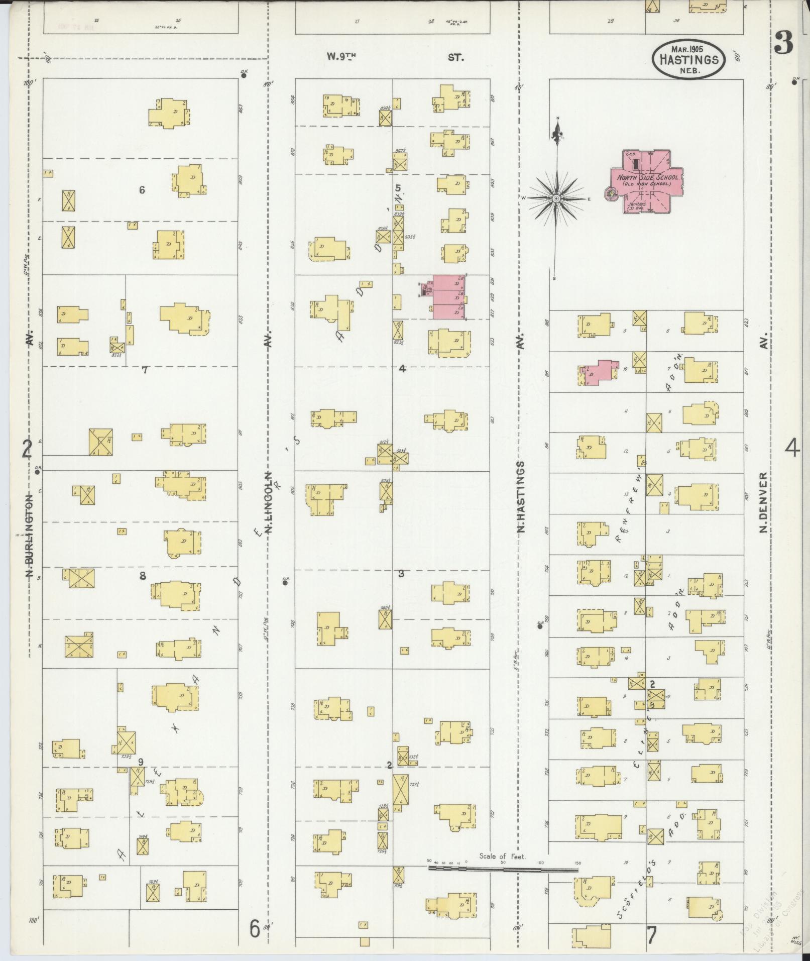 Sanborn Fire Insurance Map from Hastings, Adams County, Nebraska (1905), Sheet #0003 - Historic Sanborn Fire Insurance Map Print, vintage old map wall art, antique decor, genealogy gift, Nebraska Nebraska map