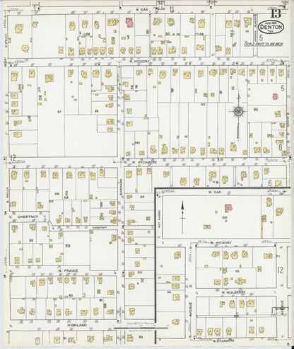 Sanborn Fire Insurance Map from Denton, Denton County, Texas (1921), Sheet #0013 - Complete Map Set gallery image, historic Sanborn map, vintage wall art, Texas Texas