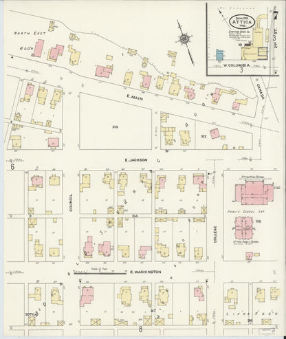 Sanborn Fire Insurance Map from Attica, Fountain County, Indiana (1910), Sheet #0007 - Historic Sanborn Fire Insurance Map Print, vintage old map wall art, antique decor, genealogy gift, Indiana Indiana map