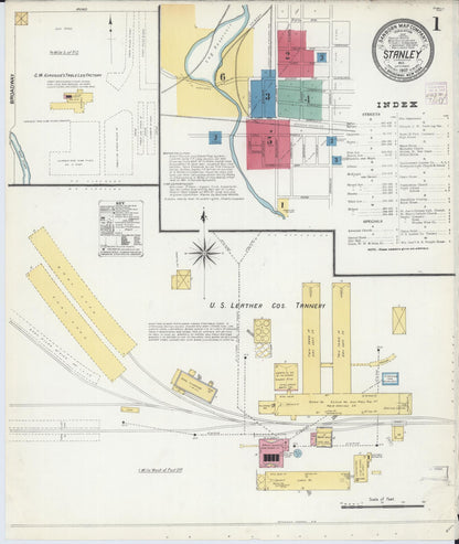 Sanborn Fire Insurance Map from Stanley, Chippewa County, Wisconsin (1907), Sheet #0001 - Complete Map Set gallery image, historic Sanborn map, vintage wall art, Wisconsin Wisconsin