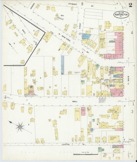 Sanborn Fire Insurance Map from Huntington, Suffolk County, New York (1908), Sheet #0002 - Historic Sanborn Fire Insurance Map Print, vintage old map wall art, antique decor, genealogy gift, New York New York map