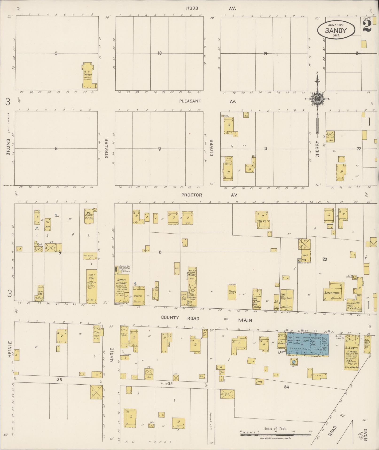 Sanborn Fire Insurance Map from Sandy, Clackamas County, Oregon (1922), Sheet #0002 - Complete Map Set gallery image, historic Sanborn map, vintage wall art, Oregon Oregon
