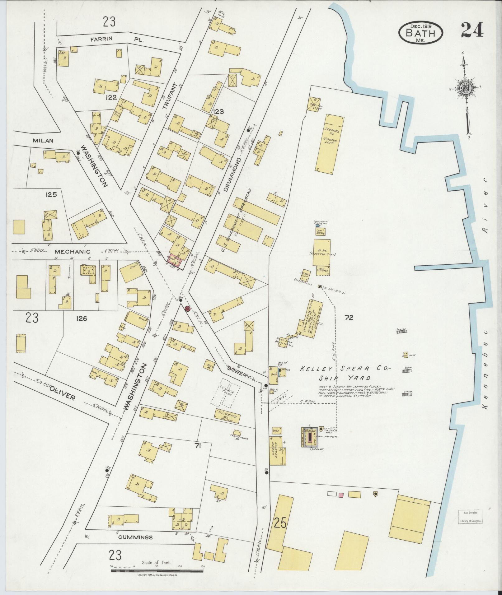 Sanborn Fire Insurance Map from Bath, Sagadahoc County, Maine (1919), Sheet #0024 - Complete Map Set gallery image, historic Sanborn map, vintage wall art, Maine Maine
