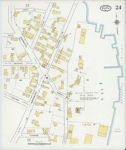 Sanborn Fire Insurance Map from Bath, Sagadahoc County, Maine (1919), Sheet #0024 - Complete Map Set gallery image, historic Sanborn map, vintage wall art, Maine Maine