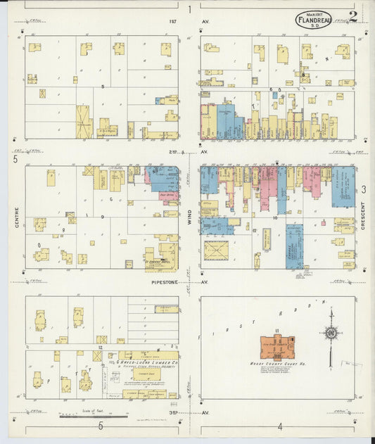 Sanborn Fire Insurance Map from Flandreau, Moody County, South Dakota (1917), Sheet #0002 - Historic Sanborn Fire Insurance Map Print, vintage old map wall art, antique decor, genealogy gift, South Dakota South Dakota map