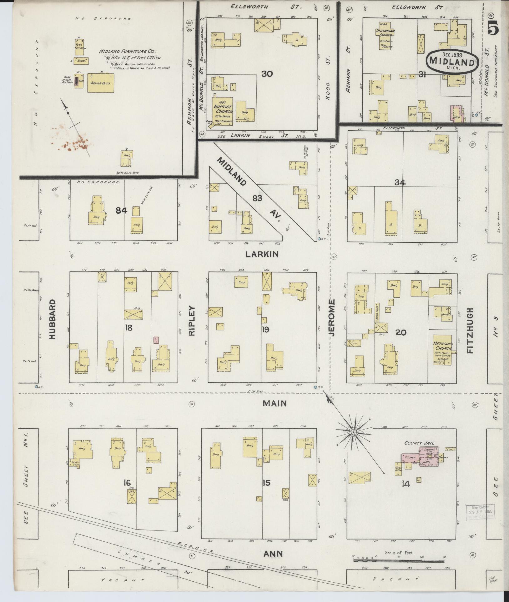 Sanborn Fire Insurance Map from Midland, Midland County, Michigan (1889), Sheet #0005 - Complete Map Set gallery image, historic Sanborn map, vintage wall art, Michigan Michigan