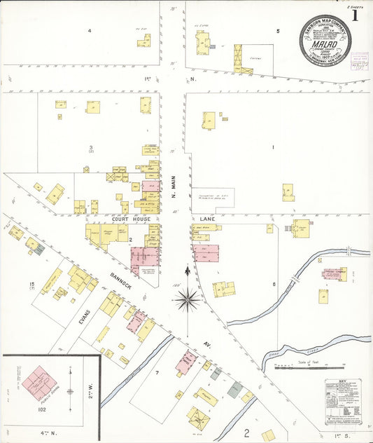 Sanborn Fire Insurance Map from Malad City, Oneida County, Idaho (1907), Sheet #0001 - Complete Map Set gallery image, historic Sanborn map, vintage wall art, Idaho Idaho