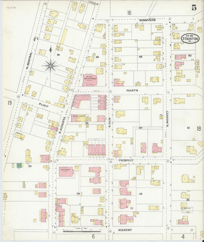 Sanborn Fire Insurance Map from Staunton, Independent Cities, Virginia (1904), Sheet #0005 - Complete Map Set gallery image, historic Sanborn map, vintage wall art, Virginia Virginia