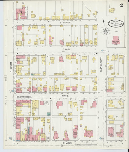 Sanborn Fire Insurance Map from Circleville, Pickaway County, Ohio (1893), Sheet #0002 - Historic Sanborn Fire Insurance Map Print, vintage old map wall art, antique decor, genealogy gift, Ohio Ohio map