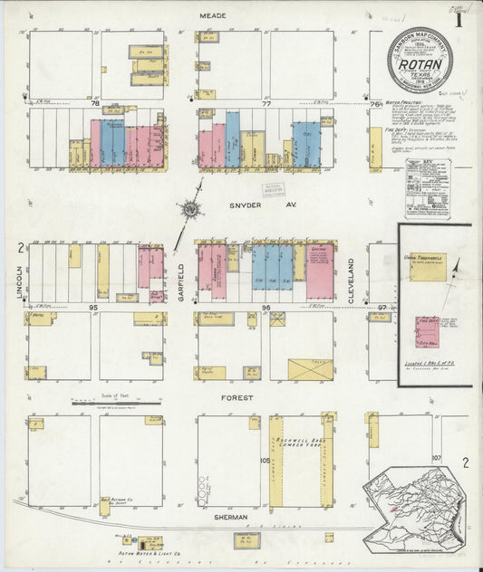 Sanborn Fire Insurance Map from Rotan, Fisher County, Texas (1919), Sheet #0001 - Complete Map Set gallery image, historic Sanborn map, vintage wall art, Texas Texas