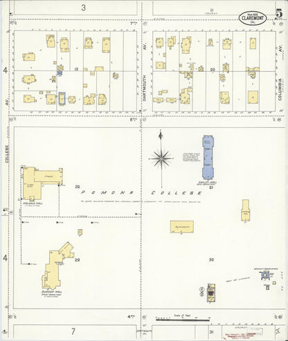 Sanborn Fire Insurance Map from Claremont, Los Angeles County, California (1909), Sheet #0005 - Complete Map Set gallery image, historic Sanborn map, vintage wall art, California California