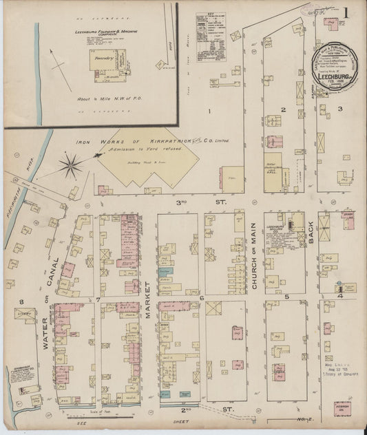 Sanborn Fire Insurance Map from Leechburg, Armstrong County, Pennsylvania (1886), Sheet #0001 - Historic Sanborn Fire Insurance Map Print, vintage old map wall art, antique decor, genealogy gift, Pennsylvania Pennsylvania map