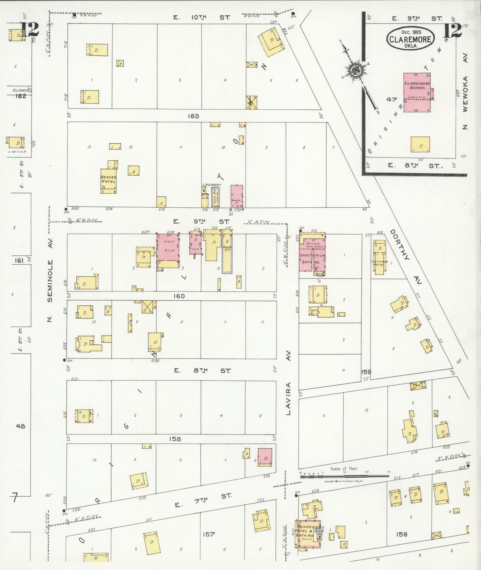 Sanborn Fire Insurance Map from Claremore, Rogers County, Oklahoma (1925), Sheet #0012 - Complete Map Set gallery image, historic Sanborn map, vintage wall art, Oklahoma Oklahoma
