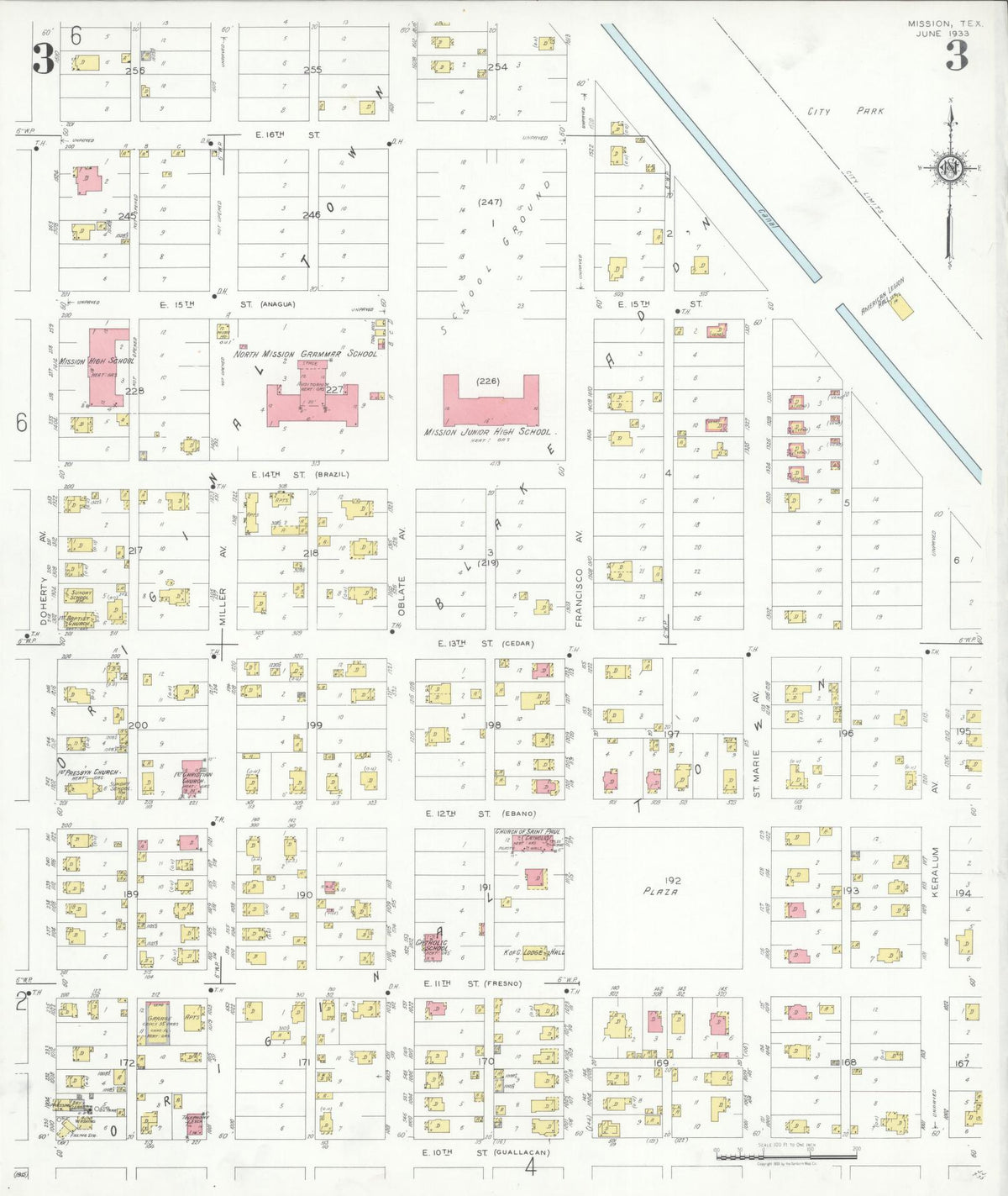 Sanborn Fire Insurance Map from Mission, Hidalgo County, Texas (1933), Sheet #0003 - Historic Sanborn Fire Insurance Map Print, vintage old map wall art, antique decor, genealogy gift, Texas Texas map