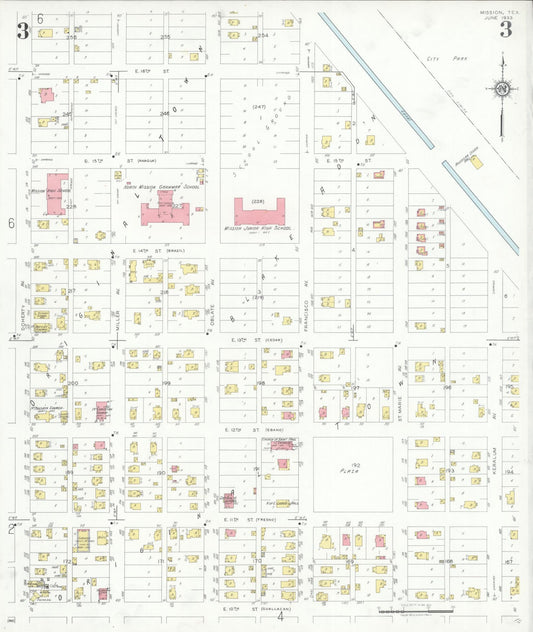 Sanborn Fire Insurance Map from Mission, Hidalgo County, Texas (1933), Sheet #0003 - Historic Sanborn Fire Insurance Map Print, vintage old map wall art, antique decor, genealogy gift, Texas Texas map