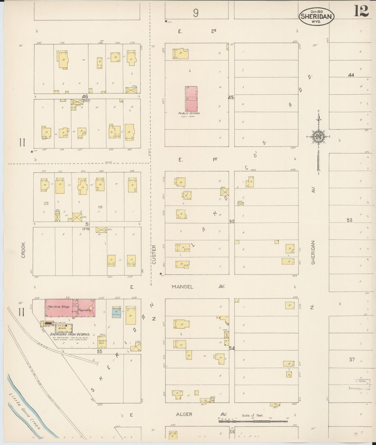 Sanborn Fire Insurance Map from Sheridan, Sheridan County, Wyoming (1912), Sheet #0012 - Complete Map Set gallery image, historic Sanborn map, vintage wall art, Wyoming Wyoming