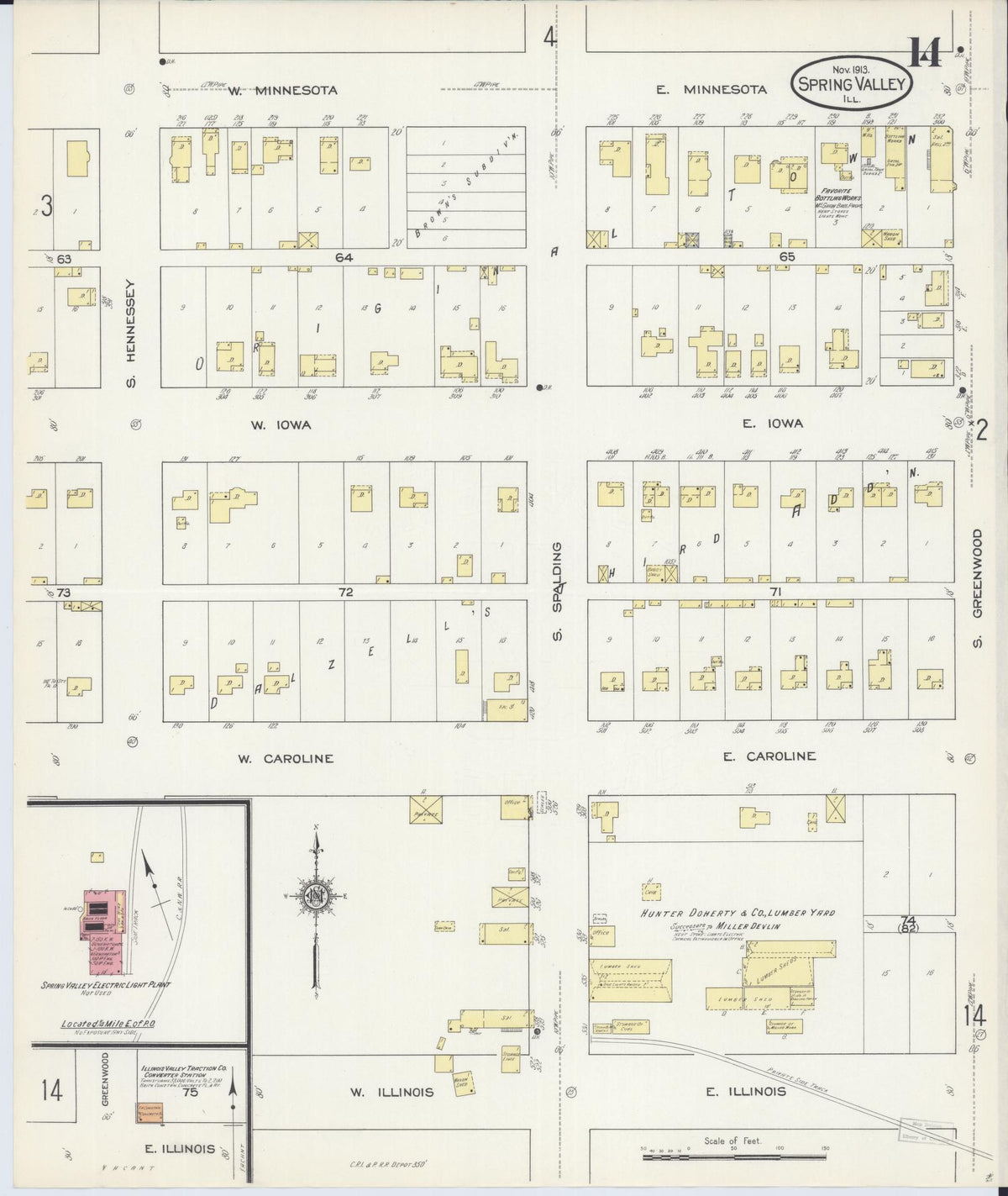 Sanborn Fire Insurance Map from Spring Valley, Bureau County, Illinois (1913), Sheet #0014 - Historic Sanborn Fire Insurance Map Print, vintage old map wall art, antique decor, genealogy gift, Illinois Illinois map