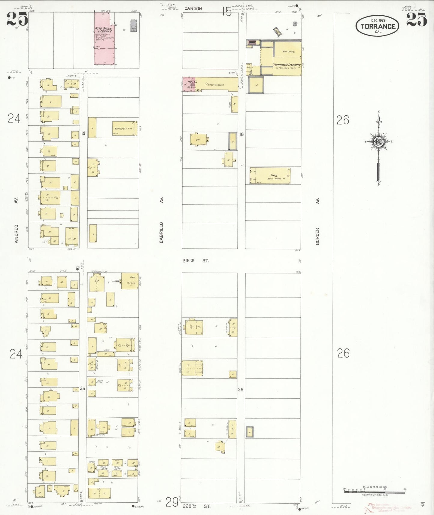 Sanborn Fire Insurance Map from Torrance, Los Angeles County, California (1929), Sheet #0025 - Complete Map Set gallery image, historic Sanborn map, vintage wall art, California California