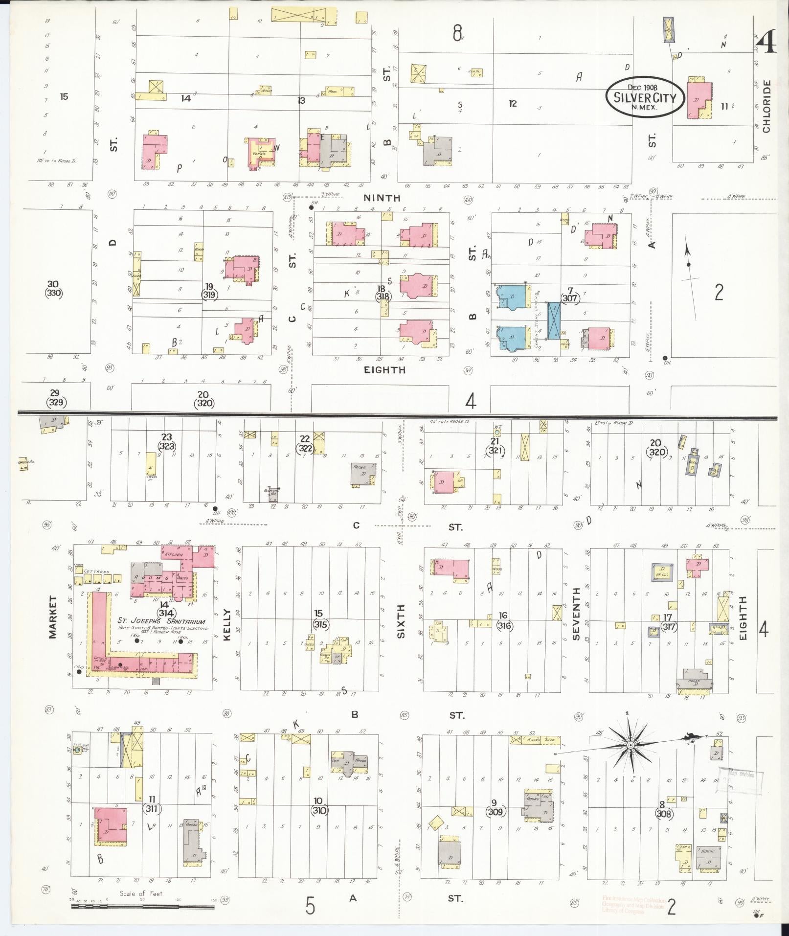Sanborn Fire Insurance Map from Silver City, Grant County, New Mexico (1908), Sheet #0004 - Complete Map Set gallery image, historic Sanborn map, vintage wall art, New Mexico New Mexico