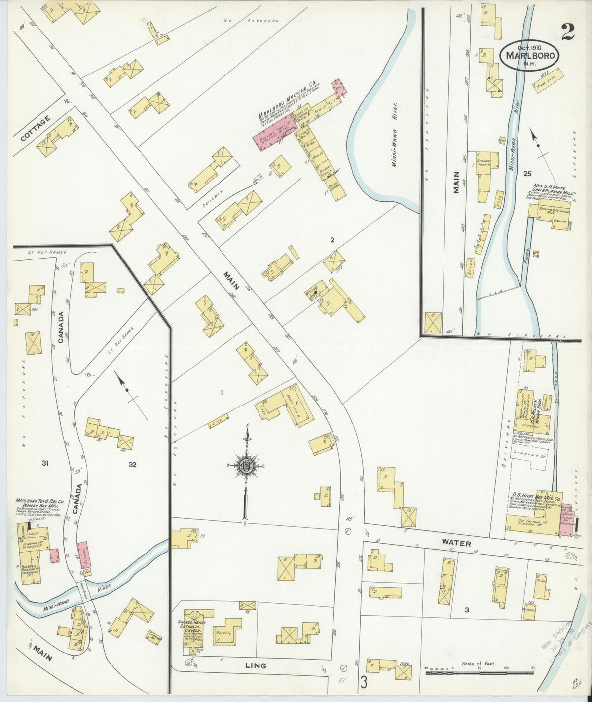 Sanborn Fire Insurance Map from Marlborough, Cheshire County, New Hampshire (1910), Sheet #0002 - Complete Map Set gallery image, historic Sanborn map, vintage wall art, New Hampshire New Hampshire