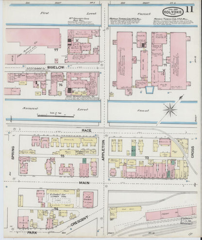 Sanborn Fire Insurance Map from Holyoke, Hampden County, Massachusetts (1889), Sheet #0011 - Historic Sanborn Fire Insurance Map Print, vintage old map wall art, antique decor, genealogy gift, Massachusetts Massachusetts map