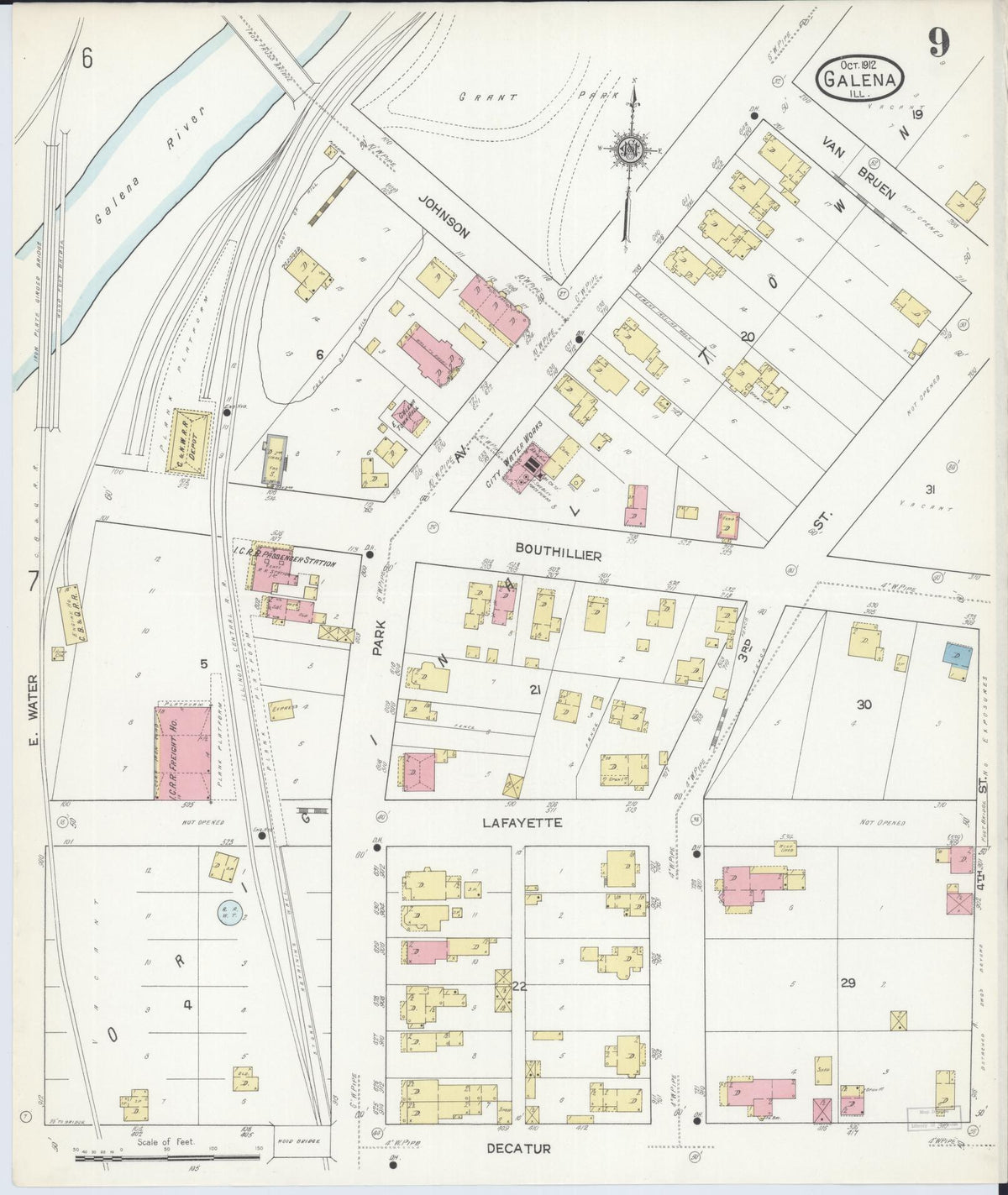 Sanborn Fire Insurance Map from Galena, Jo Daviess County, Illinois (1912), Sheet #0009 - Complete Map Set gallery image, historic Sanborn map, vintage wall art, Illinois Illinois