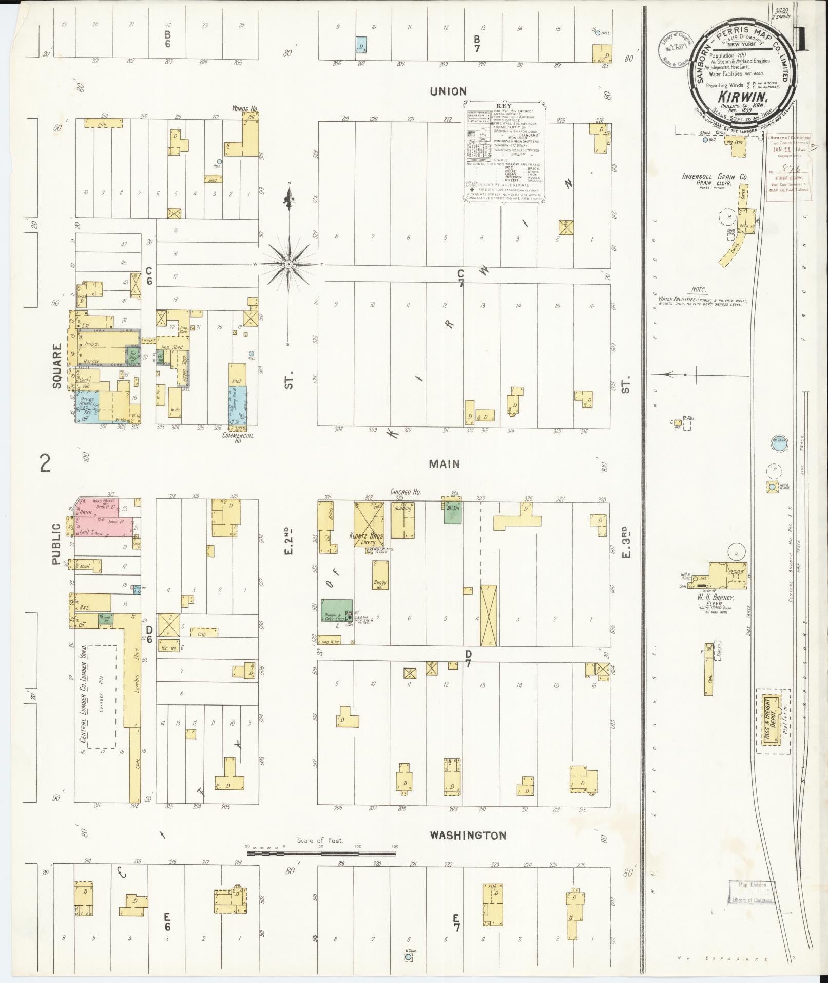 Sanborn Fire Insurance Map from Kirwin, Phillips County, Kansas (1899), Sheet #0001 - Historic Sanborn Fire Insurance Map Print, vintage old map wall art, antique decor, genealogy gift, Kansas Kansas map