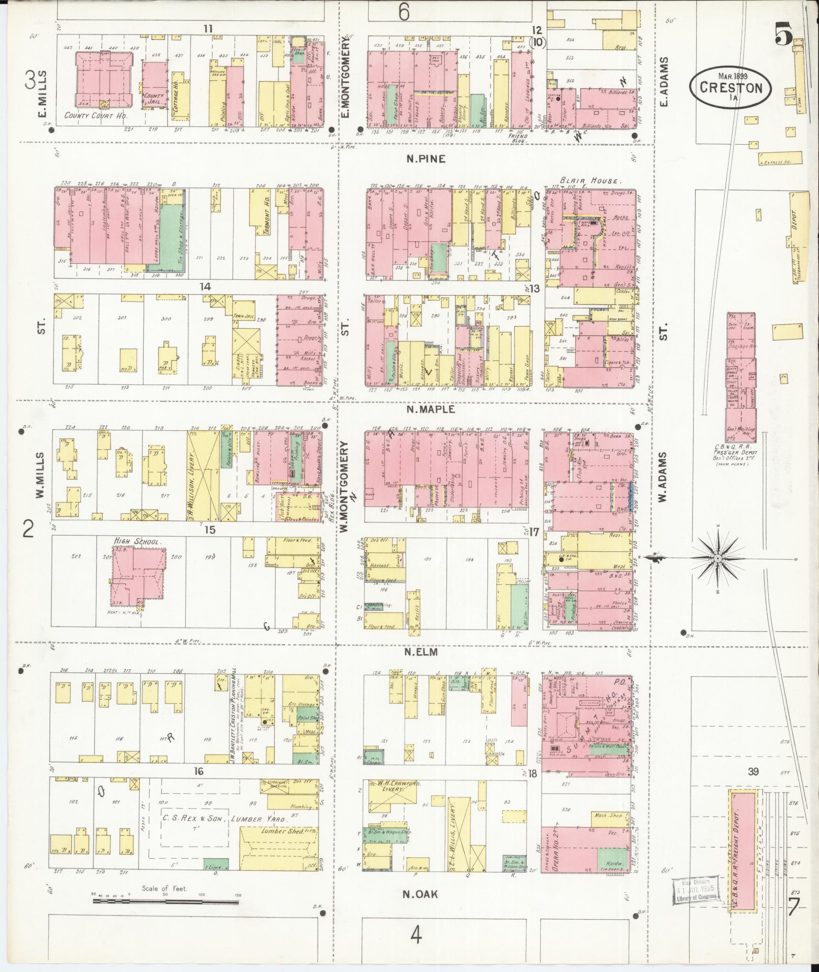 Sanborn Fire Insurance Map from Creston, Union County, Iowa (1899), Sheet #0005 - Historic Sanborn Fire Insurance Map Print, vintage old map wall art