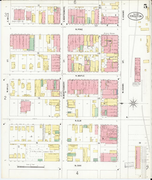 Sanborn Fire Insurance Map from Creston, Union County, Iowa (1899), Sheet #0005 - Historic Sanborn Fire Insurance Map Print, vintage old map wall art