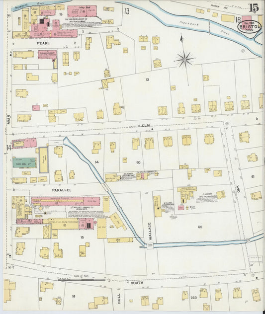 Sanborn Fire Insurance Map from Bristol, Hartford County, Connecticut (1905), Sheet #0015 - Historic Sanborn Fire Insurance Map Print, vintage old map wall art, antique decor, genealogy gift, Connecticut Connecticut map