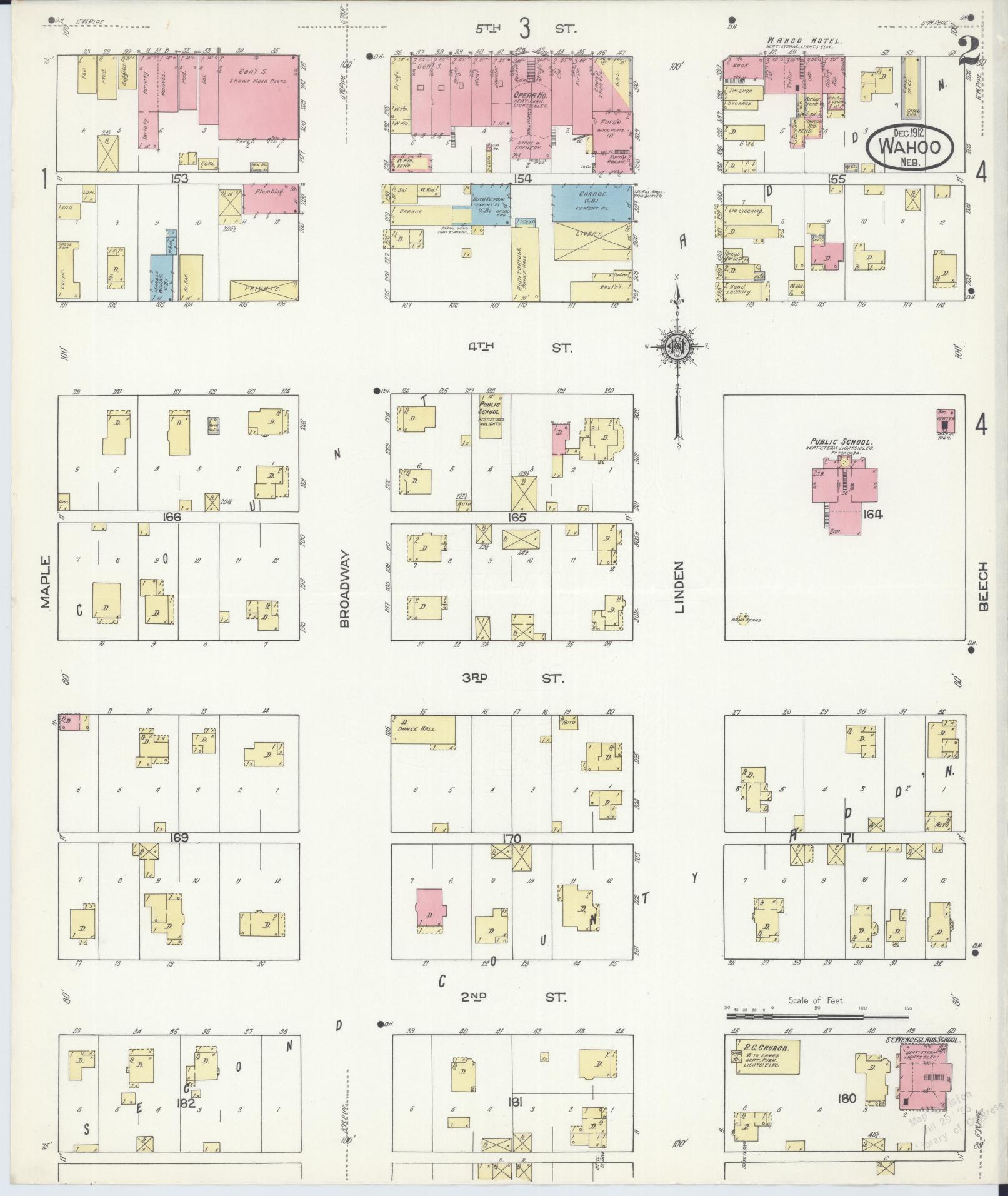 Sanborn Fire Insurance Map from Wahoo, Saunders County, Nebraska (1912), Sheet #0002 - Historic Sanborn Fire Insurance Map Print, vintage old map wall art, antique decor, genealogy gift, Nebraska Nebraska map
