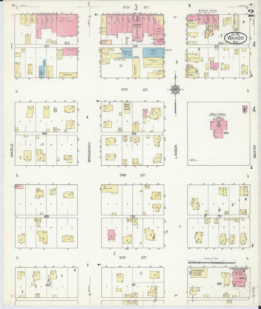 Sanborn Fire Insurance Map from Wahoo, Saunders County, Nebraska (1912), Sheet #0002 - Historic Sanborn Fire Insurance Map Print, vintage old map wall art, antique decor, genealogy gift, Nebraska Nebraska map