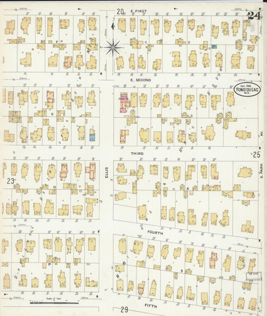 Sanborn Fire Insurance Map from Fond du Lac, Fond du Lac County, Wisconsin (1908), Sheet #0024 - Historic Sanborn Fire Insurance Map Print, vintage old map wall art, antique decor, genealogy gift, Wisconsin Wisconsin map
