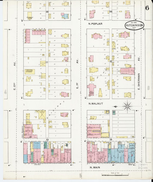Sanborn Fire Insurance Map from Hutchinson, Reno County, Kansas (1892), Sheet #0006 - Historic Sanborn Fire Insurance Map Print, vintage old map wall art, antique decor, genealogy gift, Kansas Kansas map