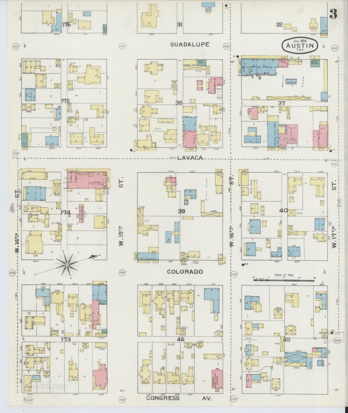 Sanborn Fire Insurance Map from Austin, Travis County, Texas (1894), Sheet #0003 - Complete Map Set gallery image, historic Sanborn map, vintage wall art, Texas Texas