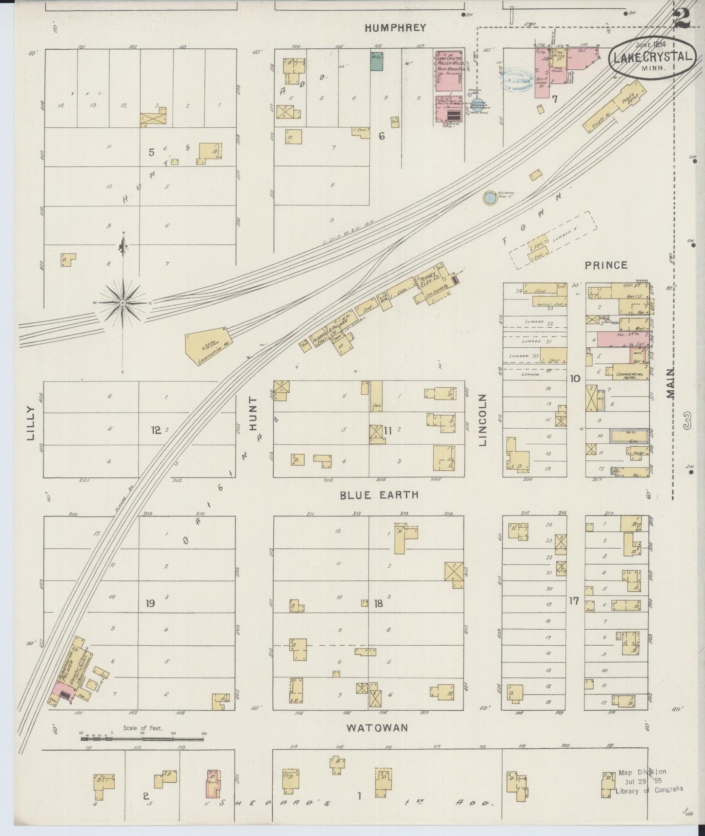 Sanborn Fire Insurance Map from Lake Crystal, Blue Earth County, Minnesota (1894), Sheet #0002 - Complete Map Set gallery image, historic Sanborn map, vintage wall art, Minnesota Minnesota