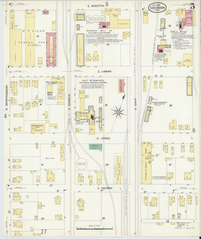 Sanborn Fire Insurance Map from Sherman, Grayson County, Texas (1908), Sheet #0005 - Complete Map Set gallery image, historic Sanborn map, vintage wall art, Texas Texas